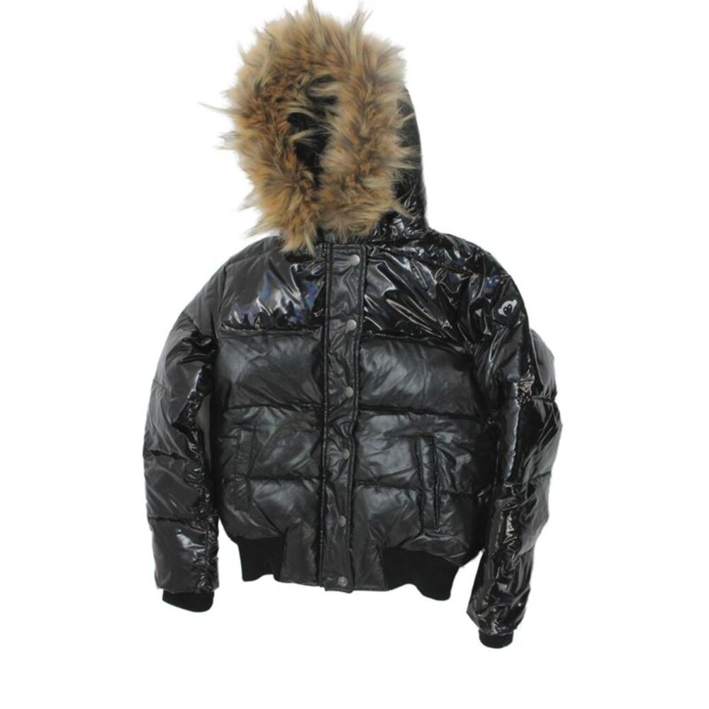 Appaman Girls Faux Fur Trim Hooded Puffer Jacket Black Size 7
